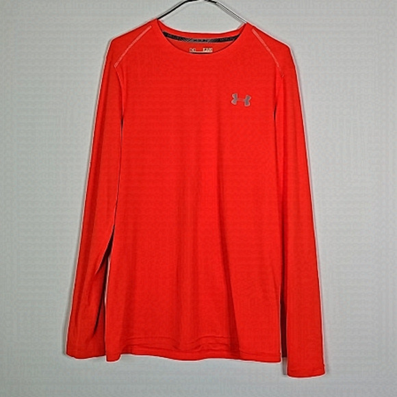 UNDER Armour small orange fitted heatgear long sleeve reflective running shirt - Picture 1 of 7